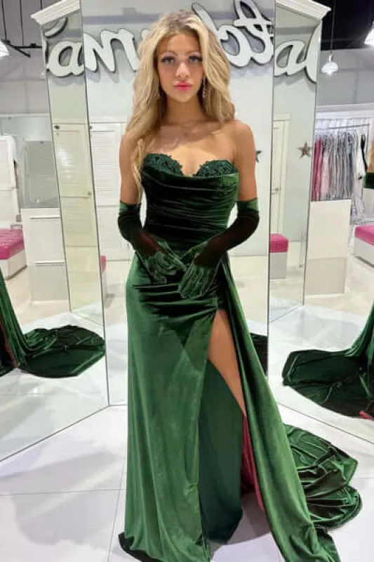 Emerald Green Mermaid Prom Dress Velvet Long Formal Gowns sold by My Chic Dress