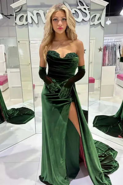Emerald Green Mermaid Prom Dress Velvet Long Formal Gowns sold by My Chic Dress