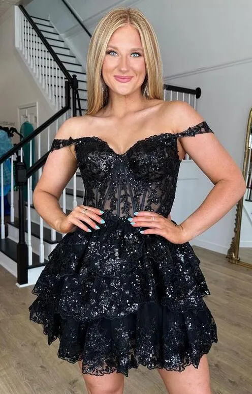 A-Line Short Black Prom Dress Sheer Corset Bodice Homecoming dress sold by My Chic Dress