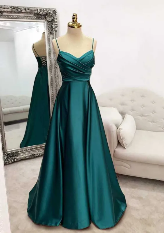 Floor-Length Satin Green Prom Dress A-line  With Pleated sold by My Chic Dress