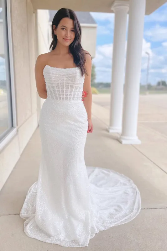 Sparkly White Sequins Wedding Dresses Mermaid Strapless sold by My Chic Dress