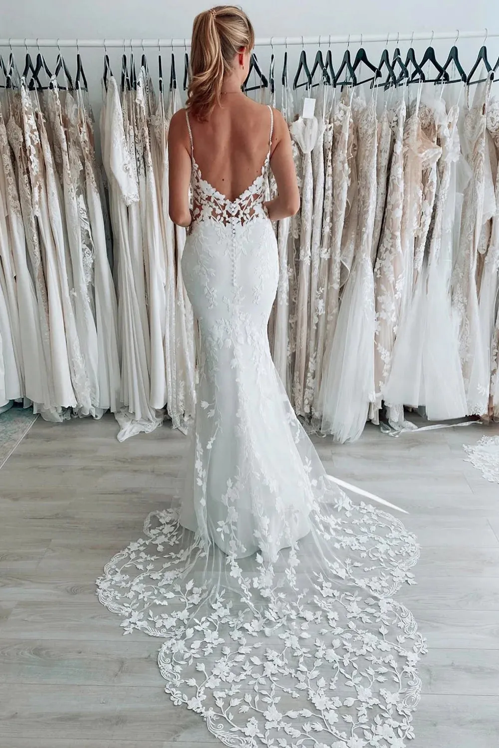 New Lace Wedding Dresses V Neck Mermaid Spaghetti Straps sold by My Chic Dress product image thumbnail 2