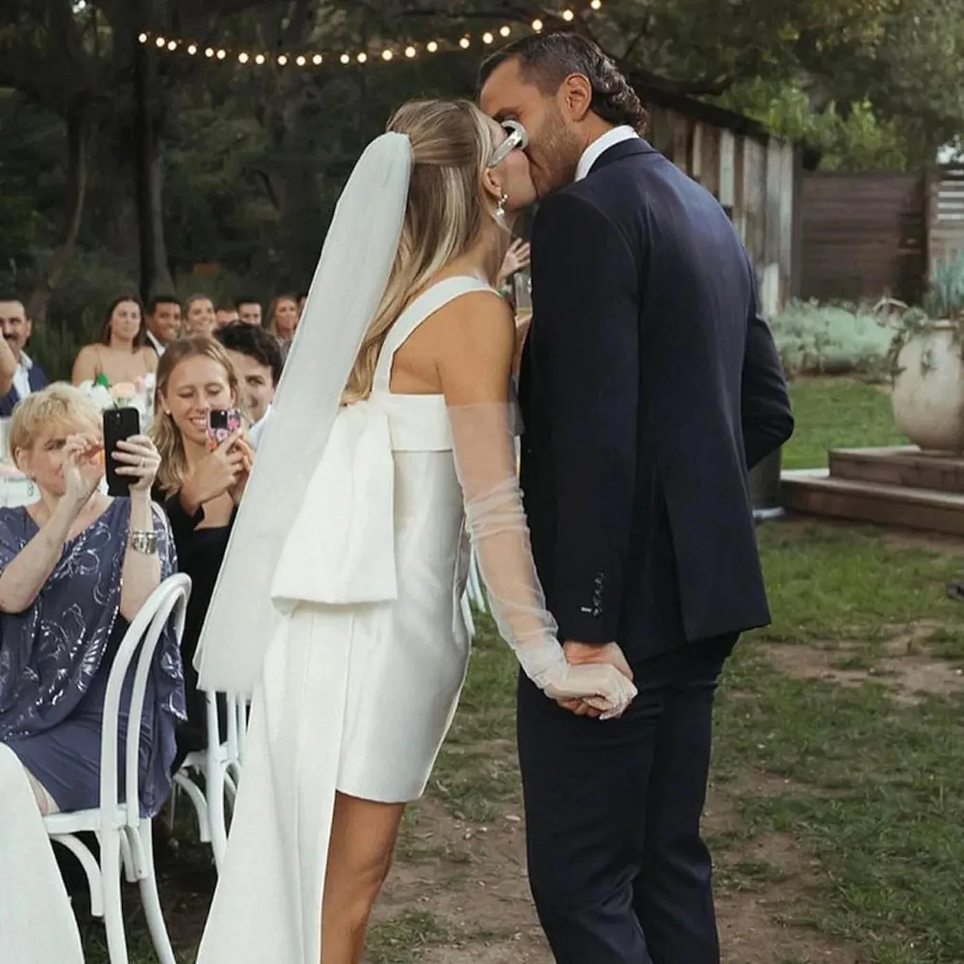 Modern Short White Satin Wedding Dress Square Neck with Bow Back sold by My Chic Dress product image thumbnail 5