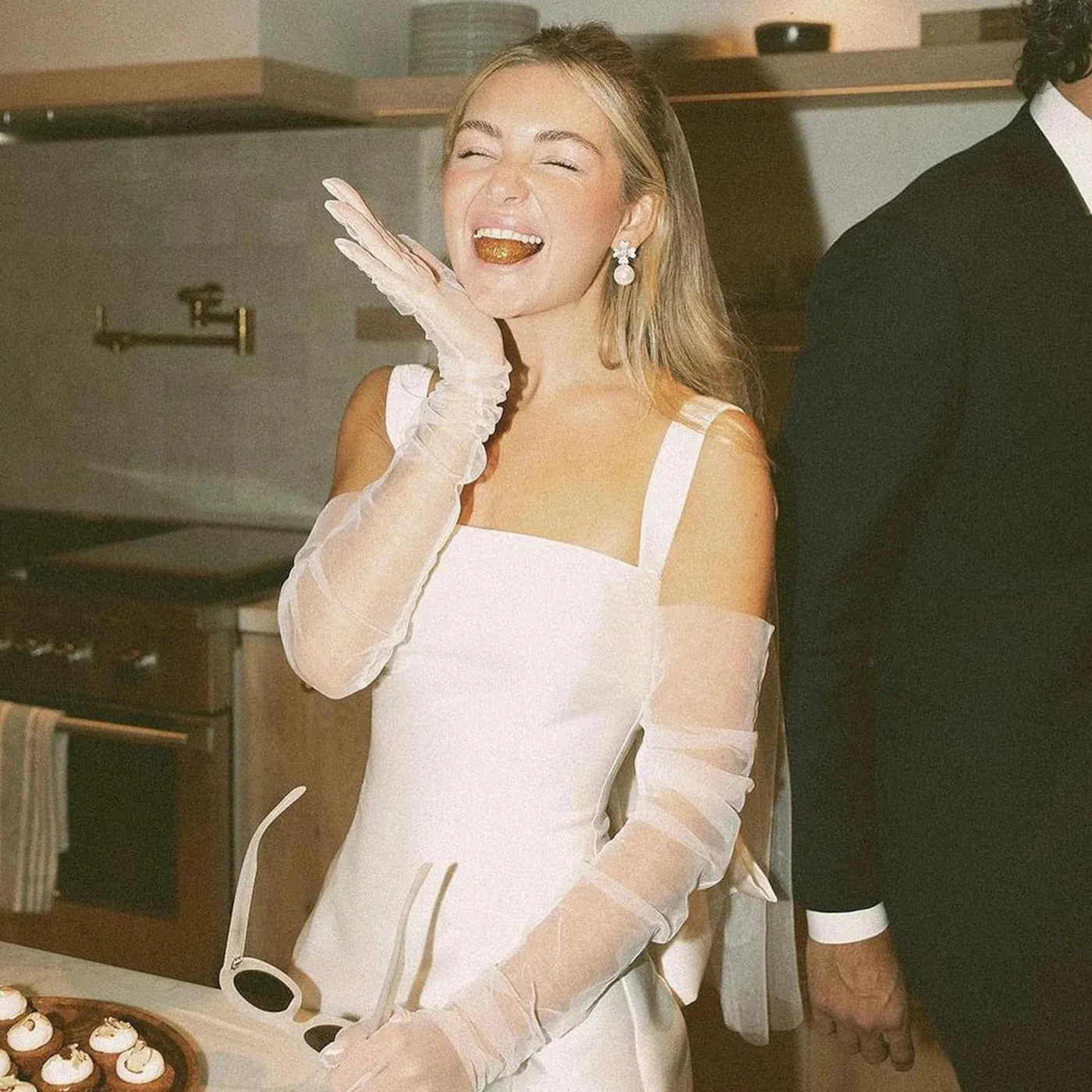 Modern Short White Satin Wedding Dress Square Neck with Bow Back sold by My Chic Dress product image thumbnail 3