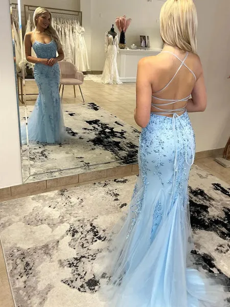 2025 Lace Blue Prom Dresses Sleeveless Mermaid with Beaded sold by My Chic Dress product image thumbnail 2