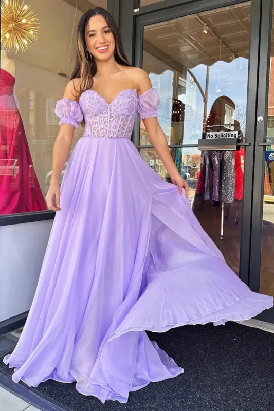 Lavender Lace Evening Dress Long Corset Party Prom Dress Plus size sold by My Chic Dress