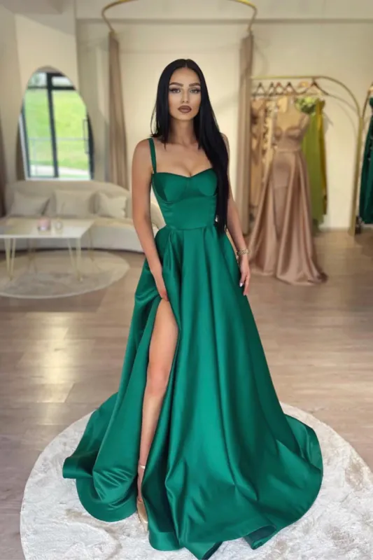 New Satin Emerald Green Prom Dress Long A-Line Evening Dresses sold by My Chic Dress