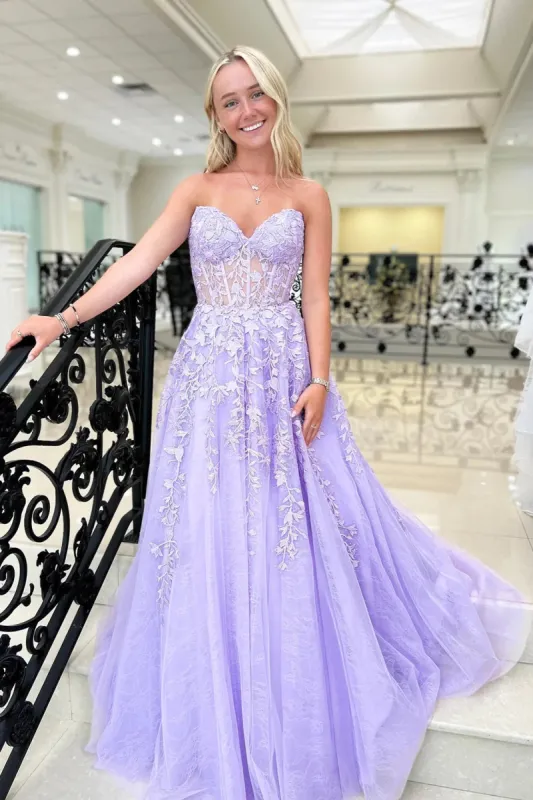 New Lavender A-line Prom Dress violet purple Appliques Tulle Evening Dress sold by My Chic Dress