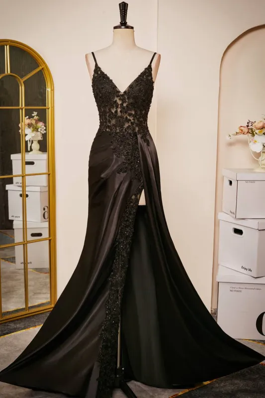 2025 Black Formal Dresses Mermaid Lace Prom Dresses V-Neck Sheer Corset sold by My Chic Dress