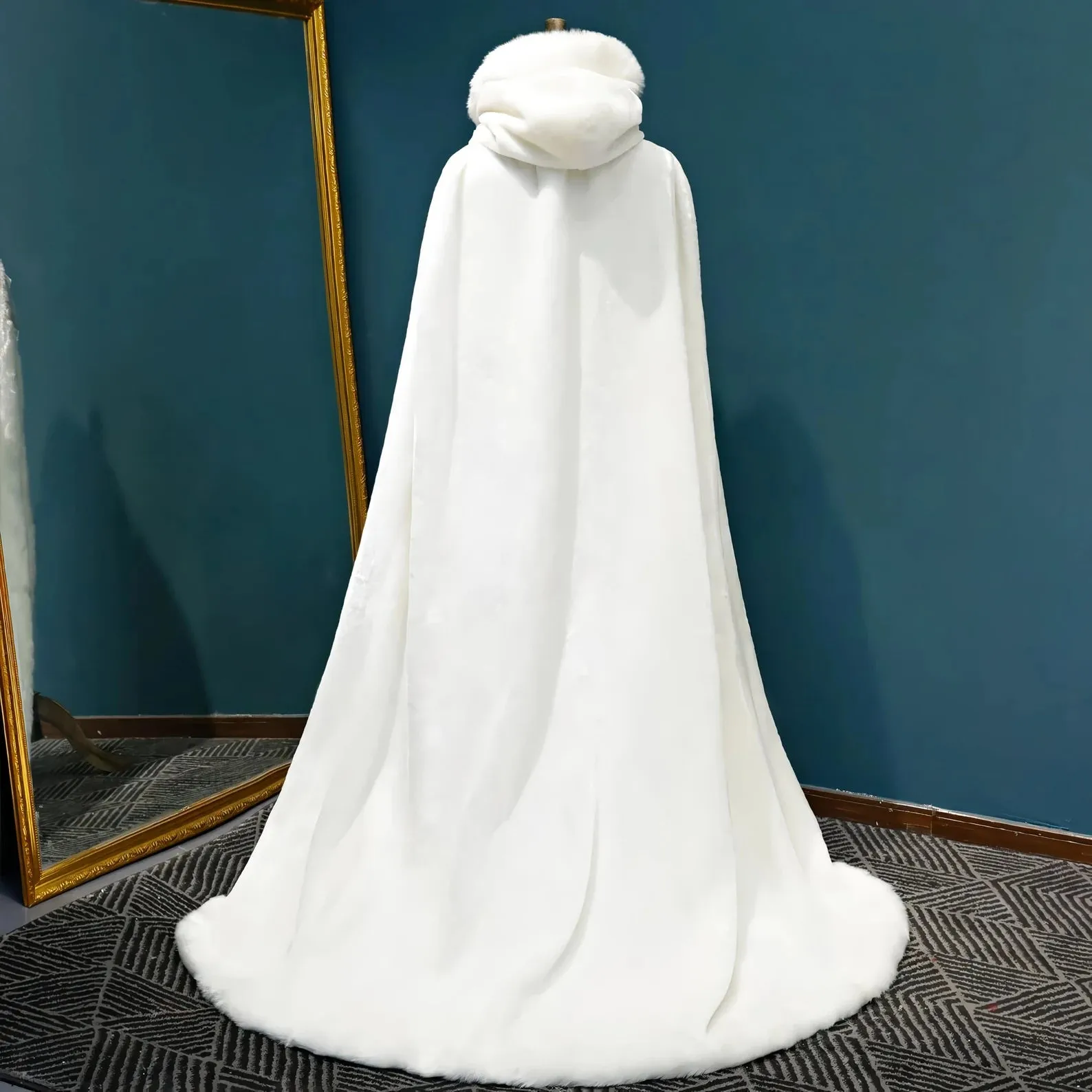 Floor Length Faux Fur White Winter Wedding Cloak Bride Shawl Cape Coat sold by My Chic Dress product image thumbnail 3