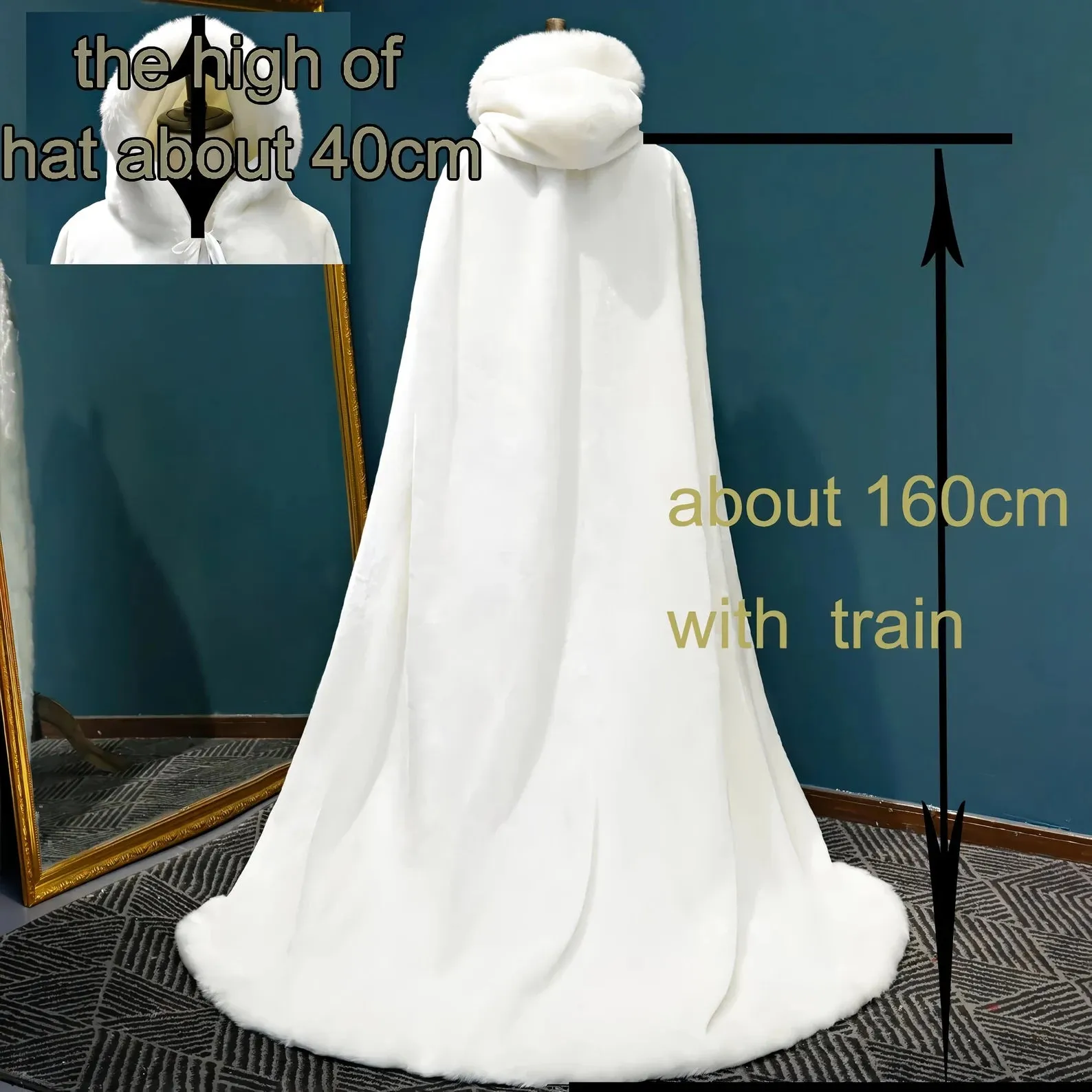 Floor Length Faux Fur White Winter Wedding Cloak Bride Shawl Cape Coat sold by My Chic Dress product image thumbnail 2