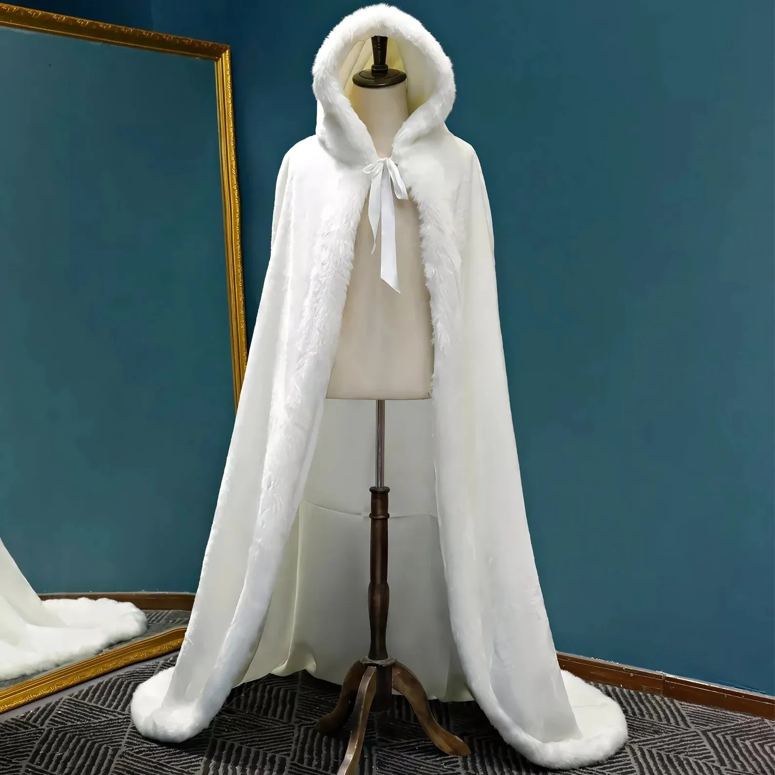 Floor Length Faux Fur White Winter Wedding Cloak Bride Shawl Cape Coat sold by My Chic Dress
