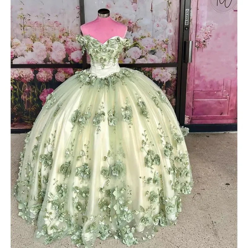 2025 New Sage Green Quinceanera Dress Plus Size 3D Flowers Pearls sold by My Chic Dress