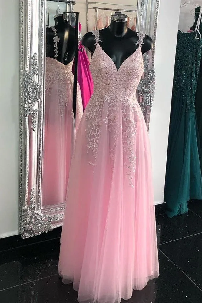 2025 Cheap Pink Prom Dresses Tulle Long Evening Dress with Appliques sold by My Chic Dress product image thumbnail 2