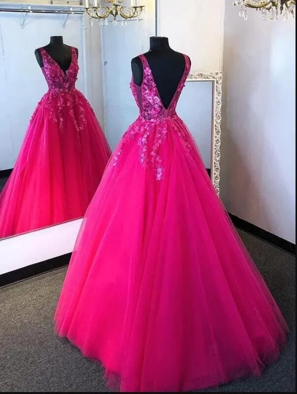 V Neckline Hot Pink Prom Dress Custom Made Formal Dress Long sold by My Chic Dress product image thumbnail 2