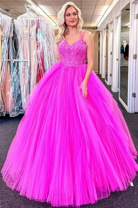 Long V Neck Prom Dresses 2025 Appliques Lace Tulle Formal Evening Dresses sold by My Chic Dress product image thumbnail 3