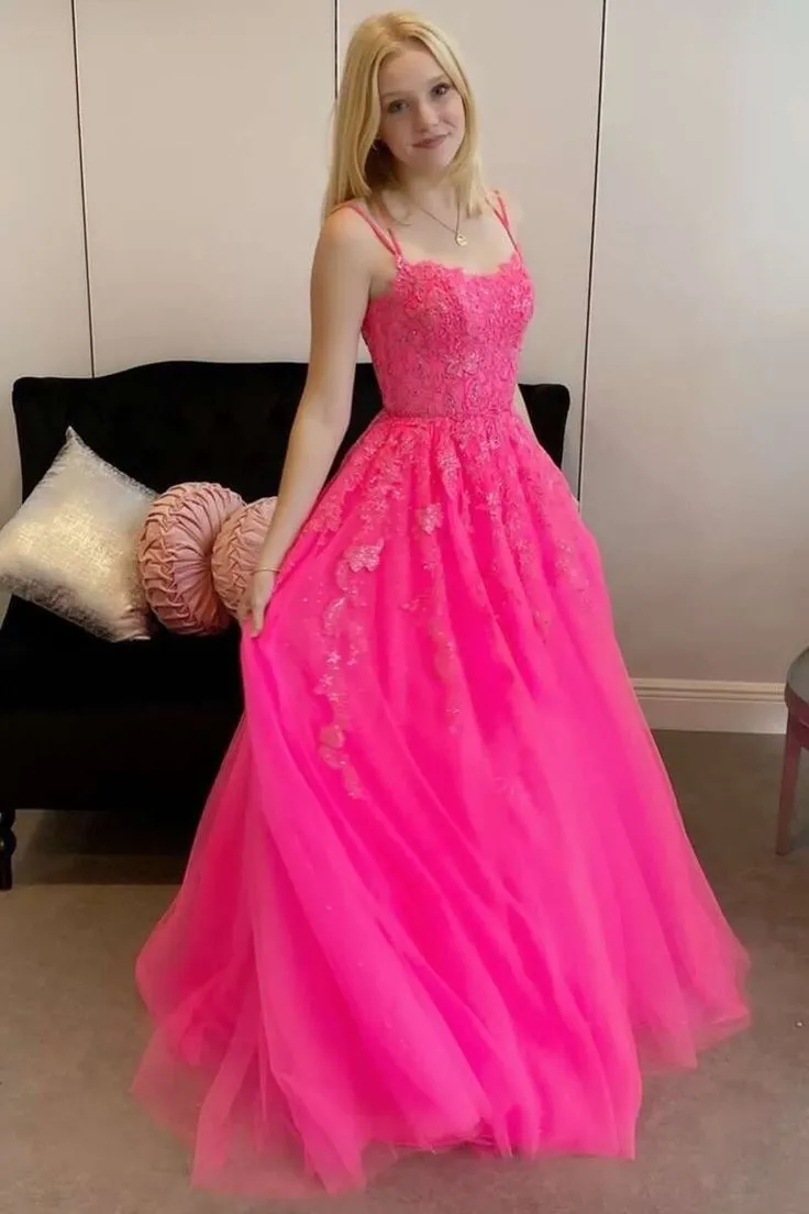 Princess Hot Pink Prom Dresses Appliqués Backless Long Formal Dress sold by My Chic Dress