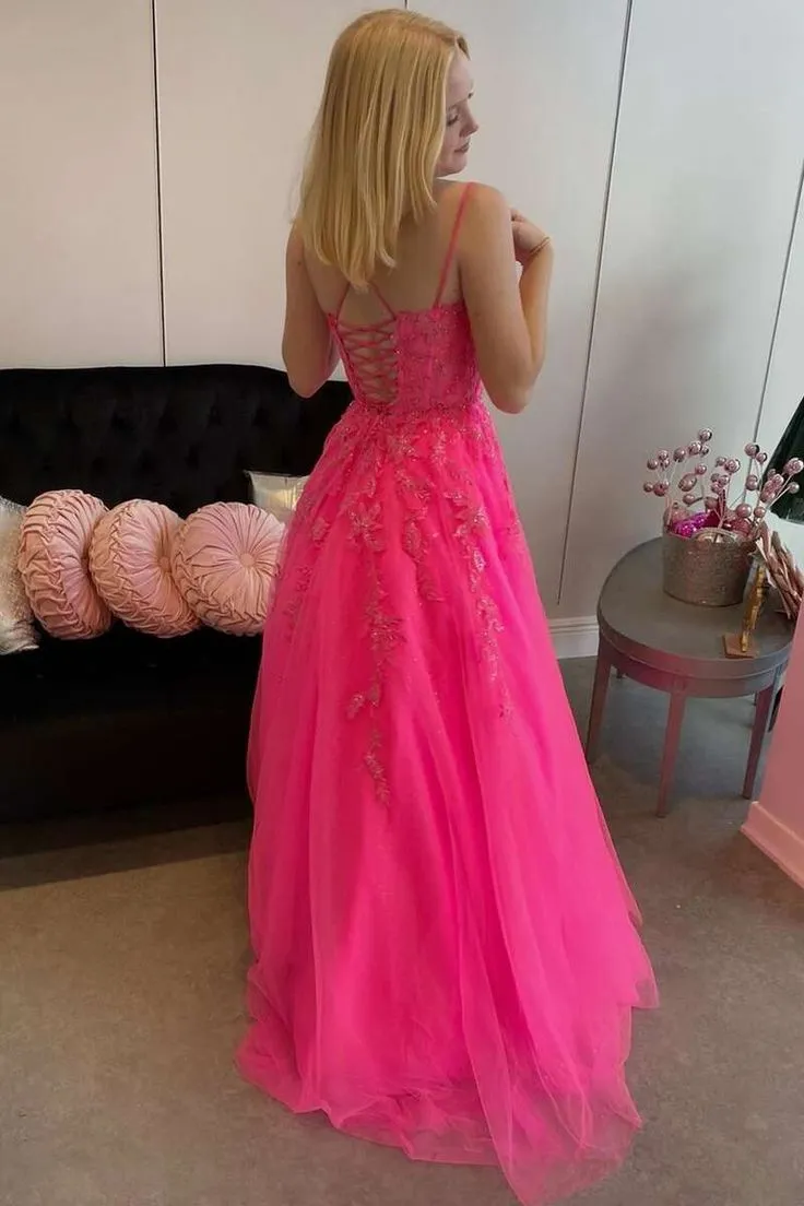 Princess Hot Pink Prom Dresses Appliqués Backless Long Formal Dress sold by My Chic Dress product image thumbnail 2