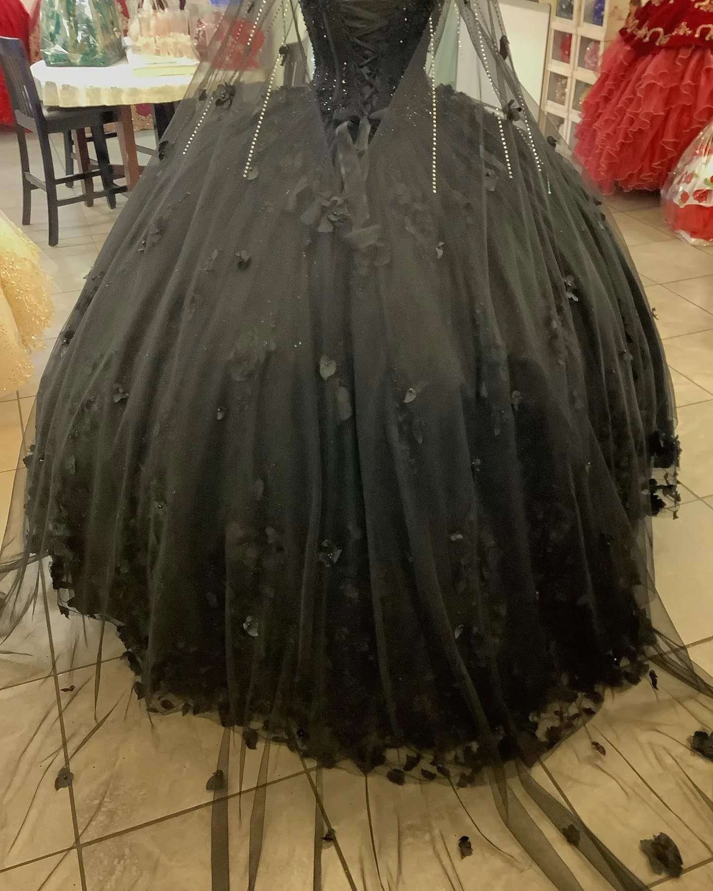 2025 New Cheap Quinceanera Dresses Black with Flowers Crystals Beaded sold by My Chic Dress product image thumbnail 3