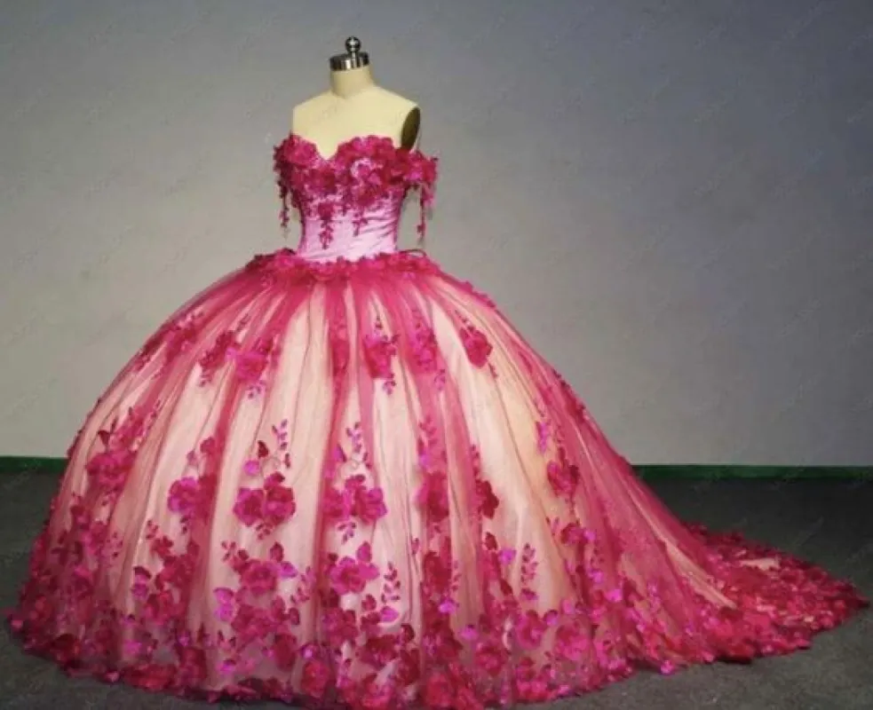 2025 New Off The Shoulder yellow Quinceanera Dress 3D Flower Ball Gowns sold by My Chic Dress