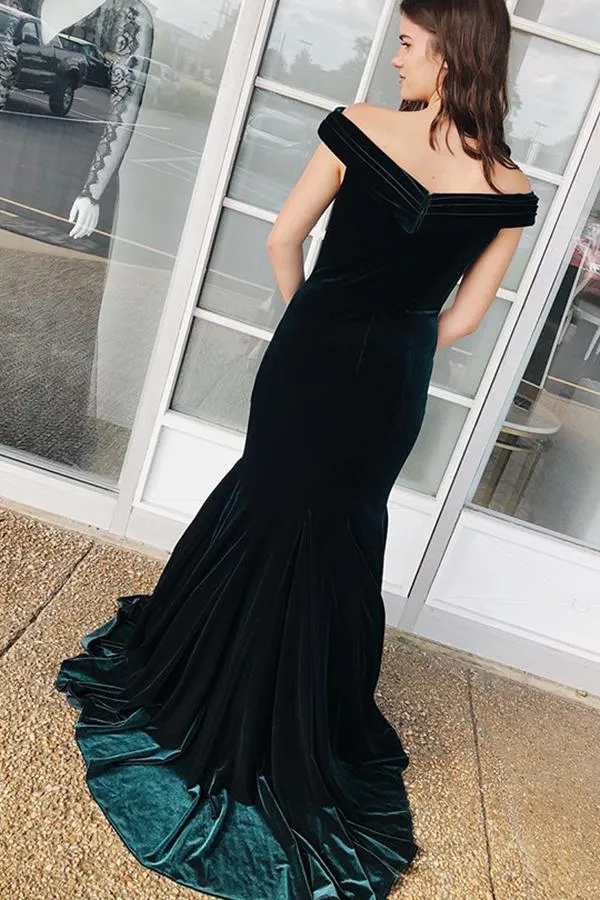 Dark Green Velvet Winter Formal Dress Off the Shoulder Prom Dress sold by My Chic Dress product image thumbnail 2