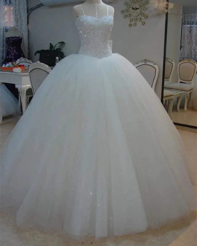 Arabic Sequin Ball Gown Tulle Sweetheart White Wedding Dresses sold by My Chic Dress