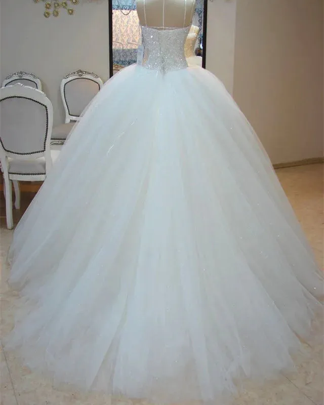 Arabic Sequin Ball Gown Tulle Sweetheart White Wedding Dresses sold by My Chic Dress product image thumbnail 2