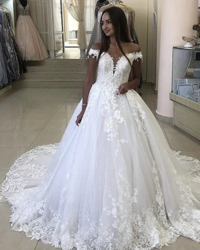 Ball Gown Off Shoulder Lace Applique Wedding Dresses 2025 sold by My Chic Dress