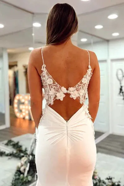 Long V Neck Mermaid Lace 2025 White Prom Dress Open Back Formal Evening Dress sold by My Chic Dress product image thumbnail 3