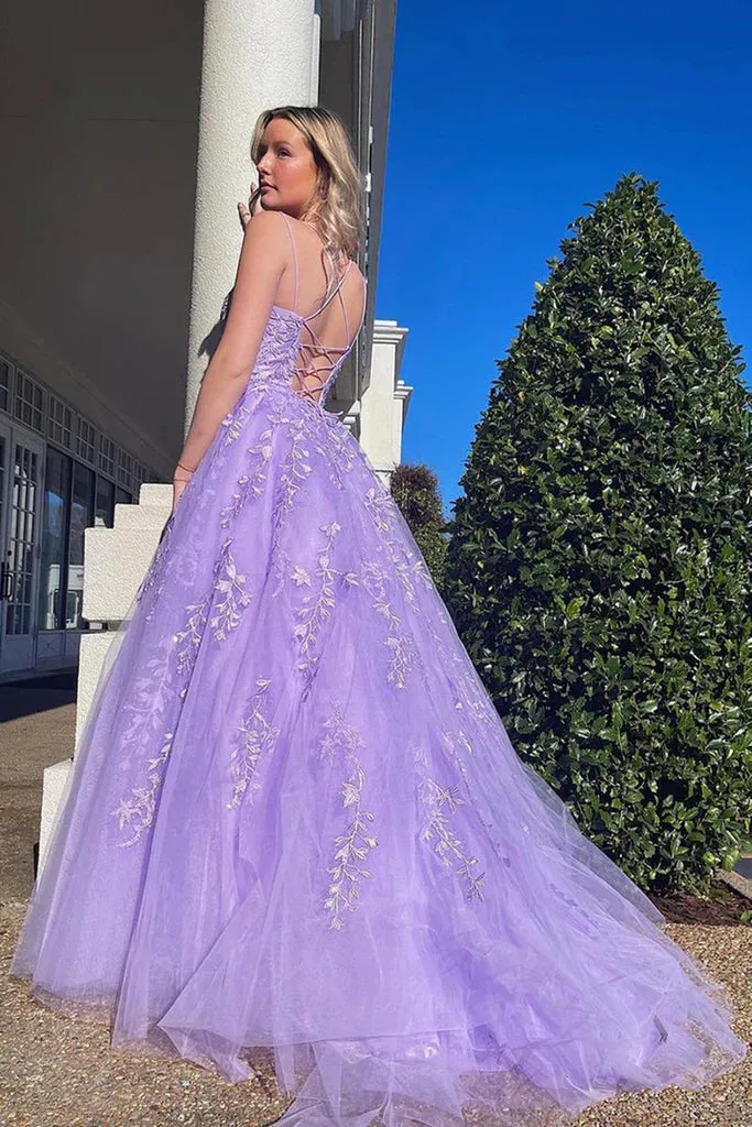2025 A Line Purple Lace Violet Prom Dresses Open Back Long Formal Dresses sold by My Chic Dress product image thumbnail 2