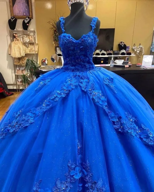 Vintage 2025 Royal Blue Quinceanera Dresses 3D Flowers Crystals Sweet 16 Dress sold by My Chic Dress