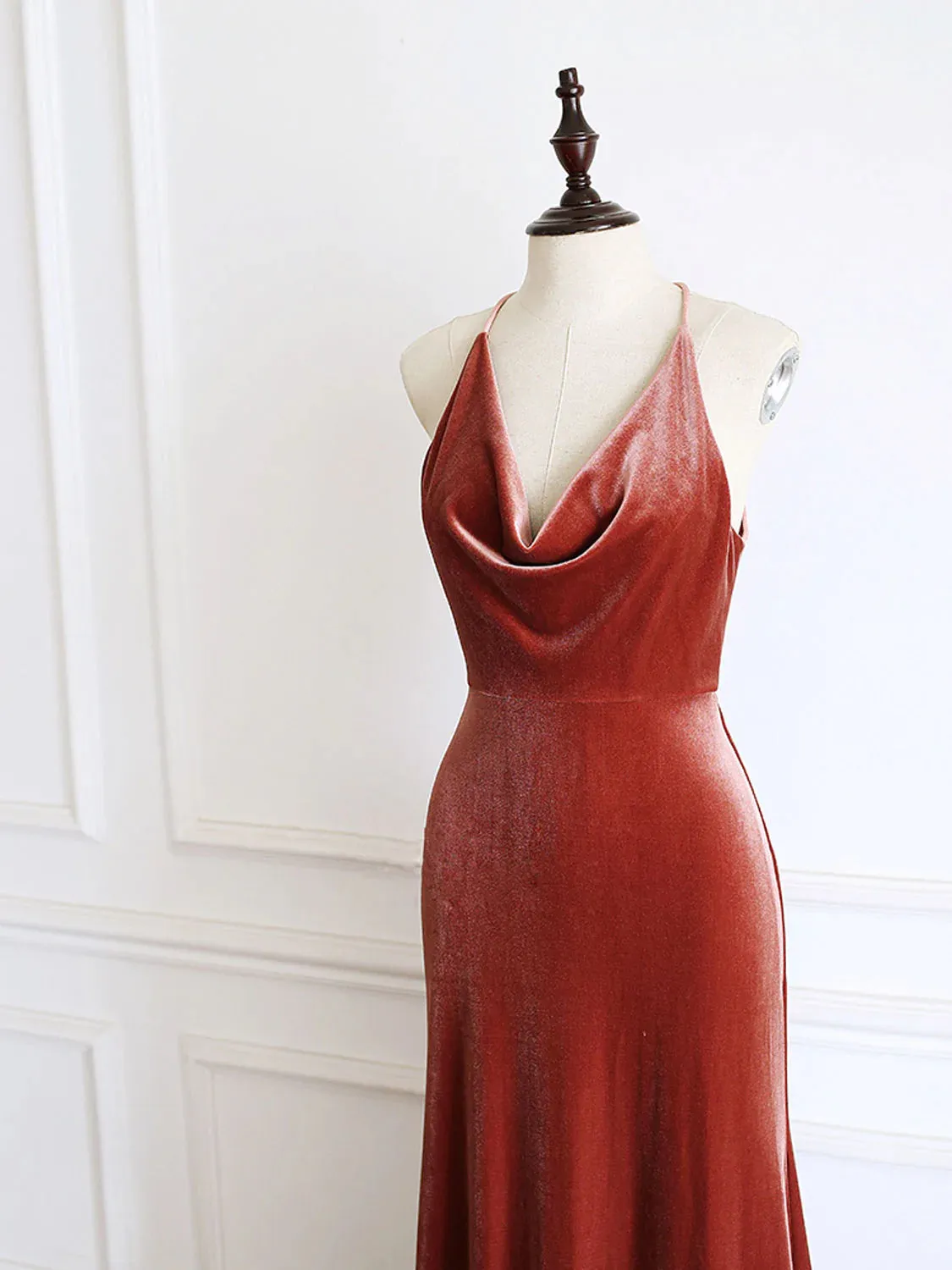 Simple V Neck Velvet Formal Dresses Mermaid Long Wedding Guest Dress sold by My Chic Dress product image thumbnail 4