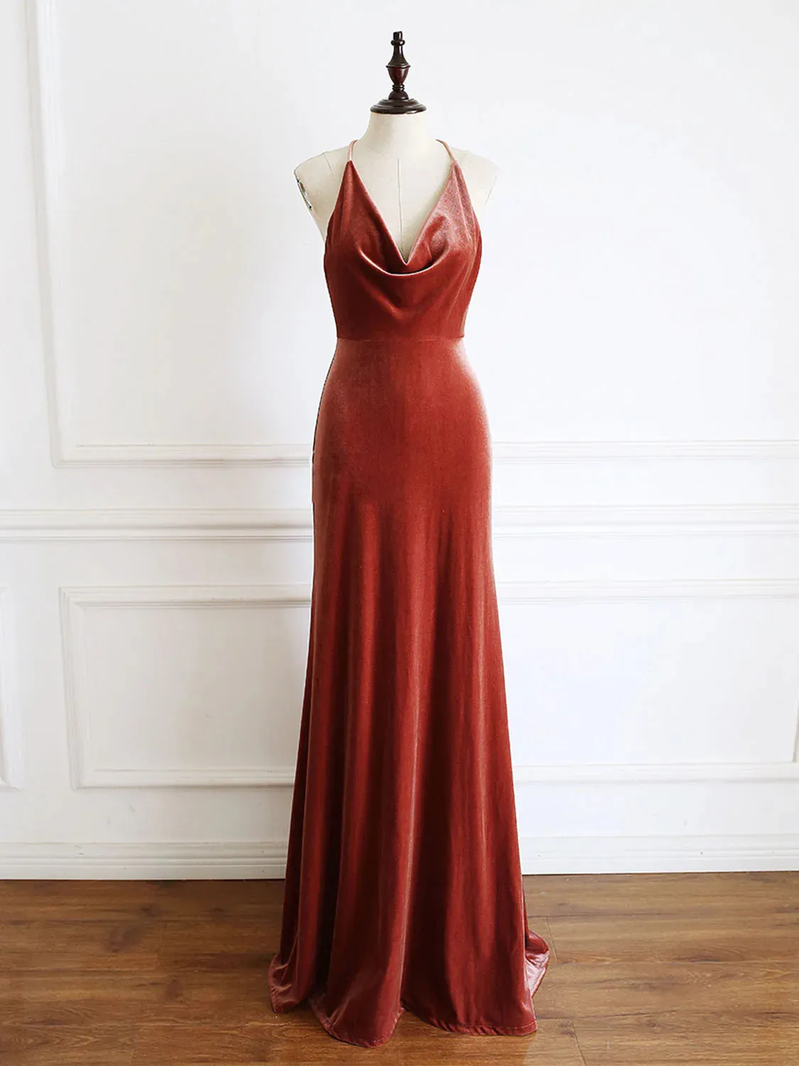 Simple V Neck Velvet Formal Dresses Mermaid Long Wedding Guest Dress sold by My Chic Dress