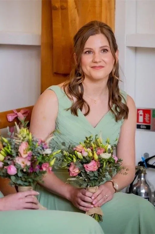 Cheap V-Neck Sage Green Bridesmaid Dress UK Pleated Chiffon Party Dress sold by My Chic Dress product image thumbnail 2