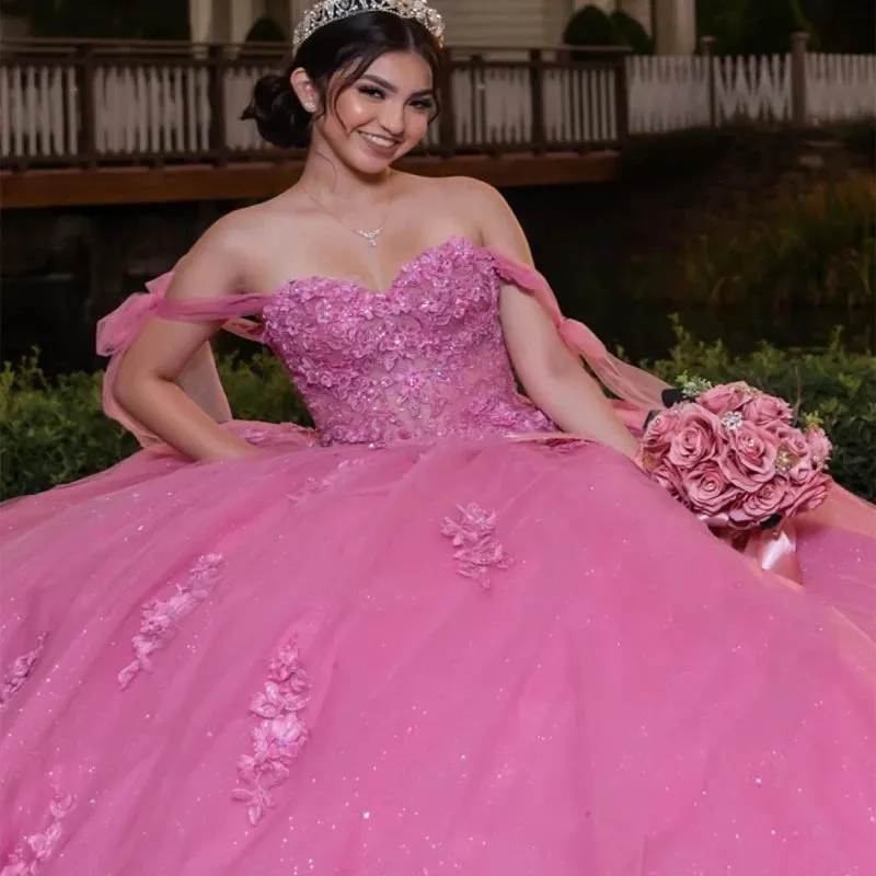 Pretty 2025 Pink Quinceanera Dresses Puffy Lace Off-Shoulder Sweet 16 Gowns sold by My Chic Dress product image thumbnail 3