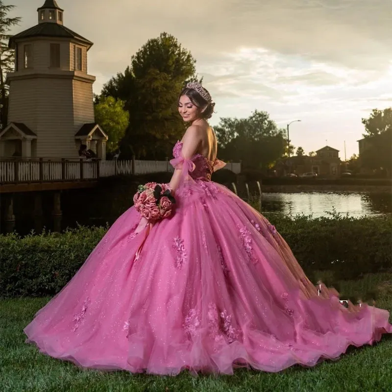 Pretty 2025 Pink Quinceanera Dresses Puffy Lace Off-Shoulder Sweet 16 Gowns sold by My Chic Dress product image thumbnail 2