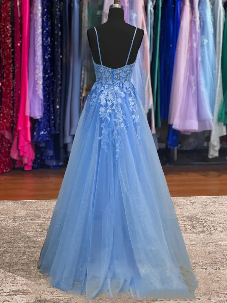 2025 Lace Blue Prom Dresses V Neck Long Formal Dresses Open Back sold by My Chic Dress product image thumbnail 2