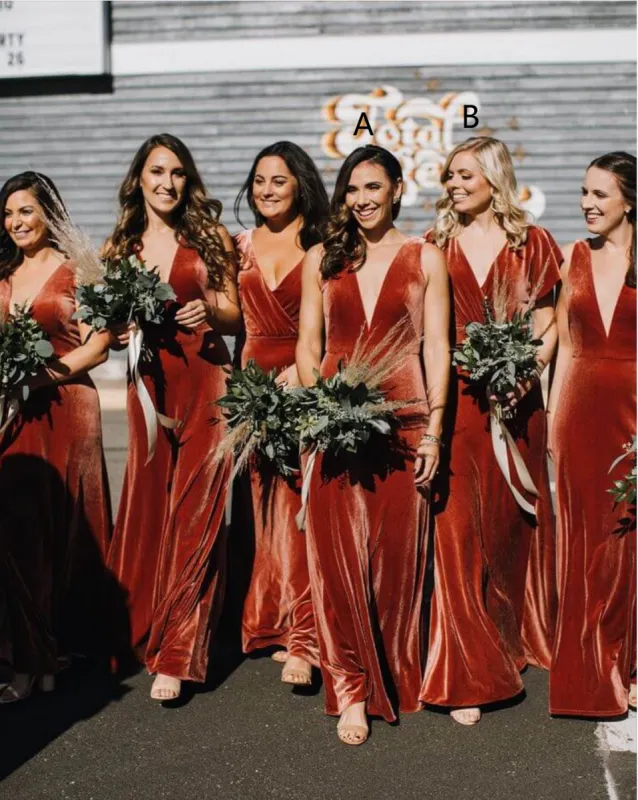 Winter Rust Velvet Bridesmaid Dress V Neck Sleeveless Wedding Guest Dress sold by My Chic Dress