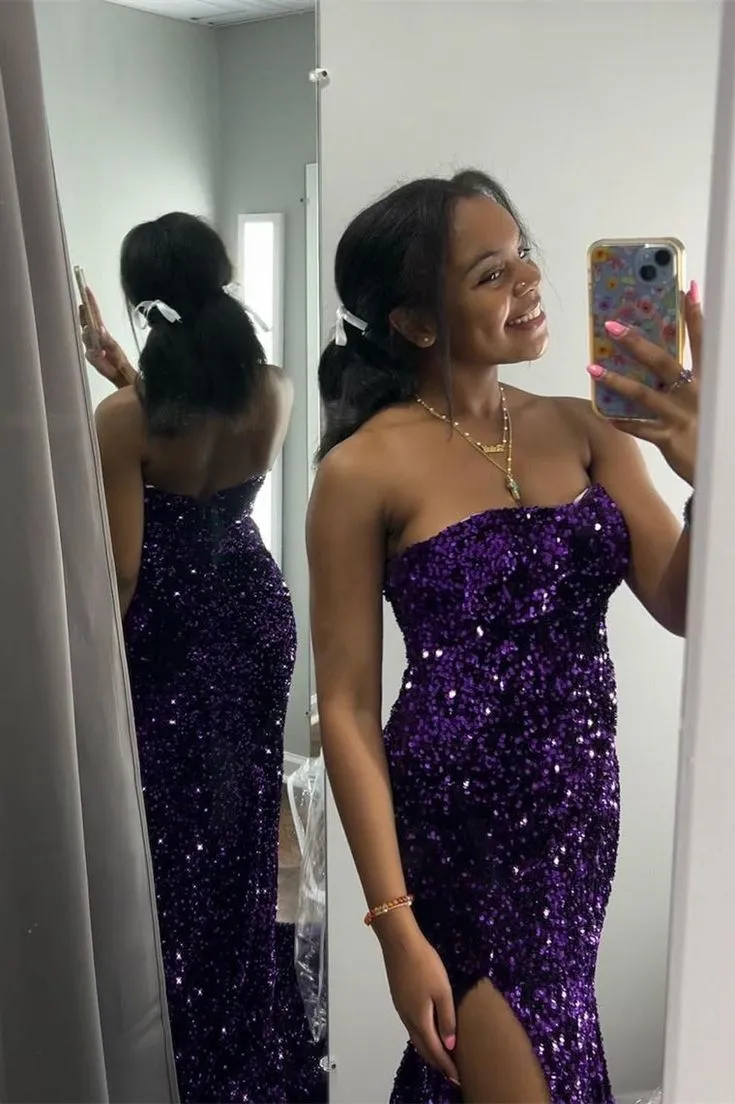 Dark Red Sequin Formal Dresses Long Mermaid Prom Dress Sweetheart with Slit sold by My Chic Dress product image thumbnail 3