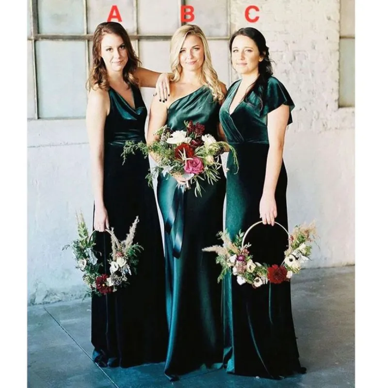 Mismatched Cheap Long Velvet Bridesmaid Dresses Green Mermaid Sleeveless sold by My Chic Dress