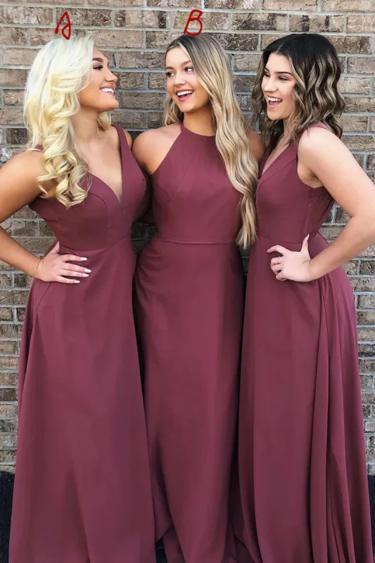 Mismatched Maroon Bridesmaid Dress Long Chiffon Wedding Guest Dresses sold by My Chic Dress