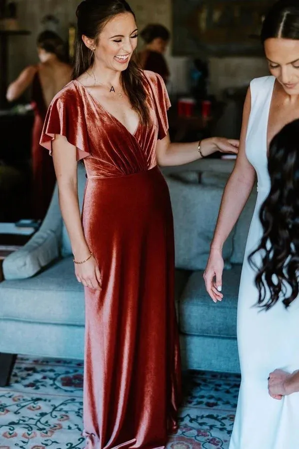 Mismatched Copper Bridesmaid Dress Velvet V Neck Mermaid Wedding Guest Dress sold by My Chic Dress product image thumbnail 2