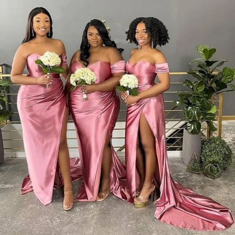Floor Length Rose Pink Bridesmaid Dresses Off Shoulder Junior Maid Of Honor Dress sold by My Chic Dress
