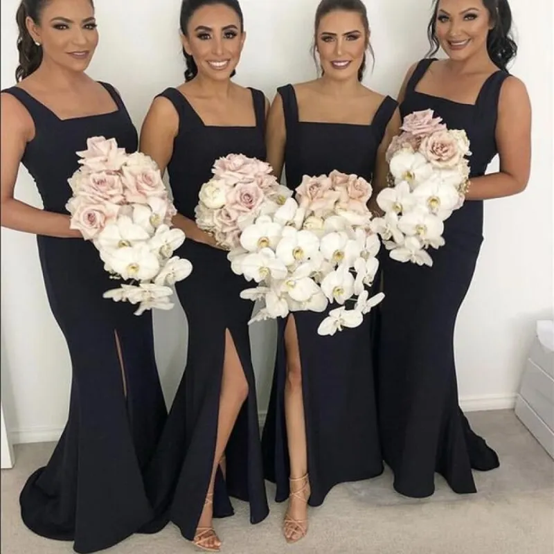 Floor Length Black Bridesmaid Dresses Square Mermaid Long Wedding Party Dress sold by My Chic Dress