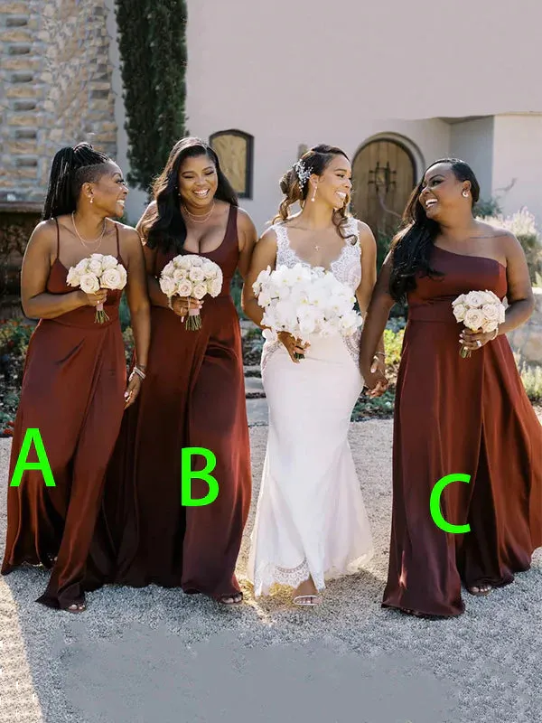 Mismatched Burgundy Formal Bridesmaid Dresses Stretch Satin Fall Wedding sold by My Chic Dress