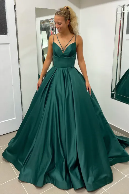 Simple Emerald Green Satin Prom Dresses A Line Double Straps sold by My Chic Dress