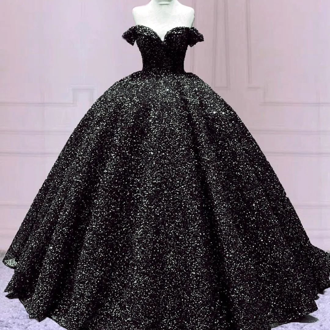 2025 Black Ball Gown Quinceanera Dresses Off Shoulder Corset Sequin Wedding Dress sold by My Chic Dress product image thumbnail 4