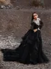 Long Sleeves Black Wedding Dress Gothic Off Shoulder V-neck Tiered Skirt sold by My Chic Dress