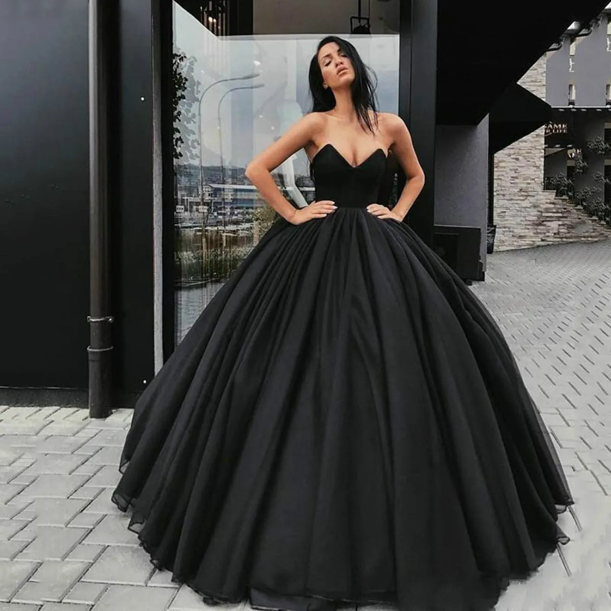 2025 Simple Black Wedding Dresses Gothic V-neck Strapless Bridal Bride Dress sold by My Chic Dress product image thumbnail 3