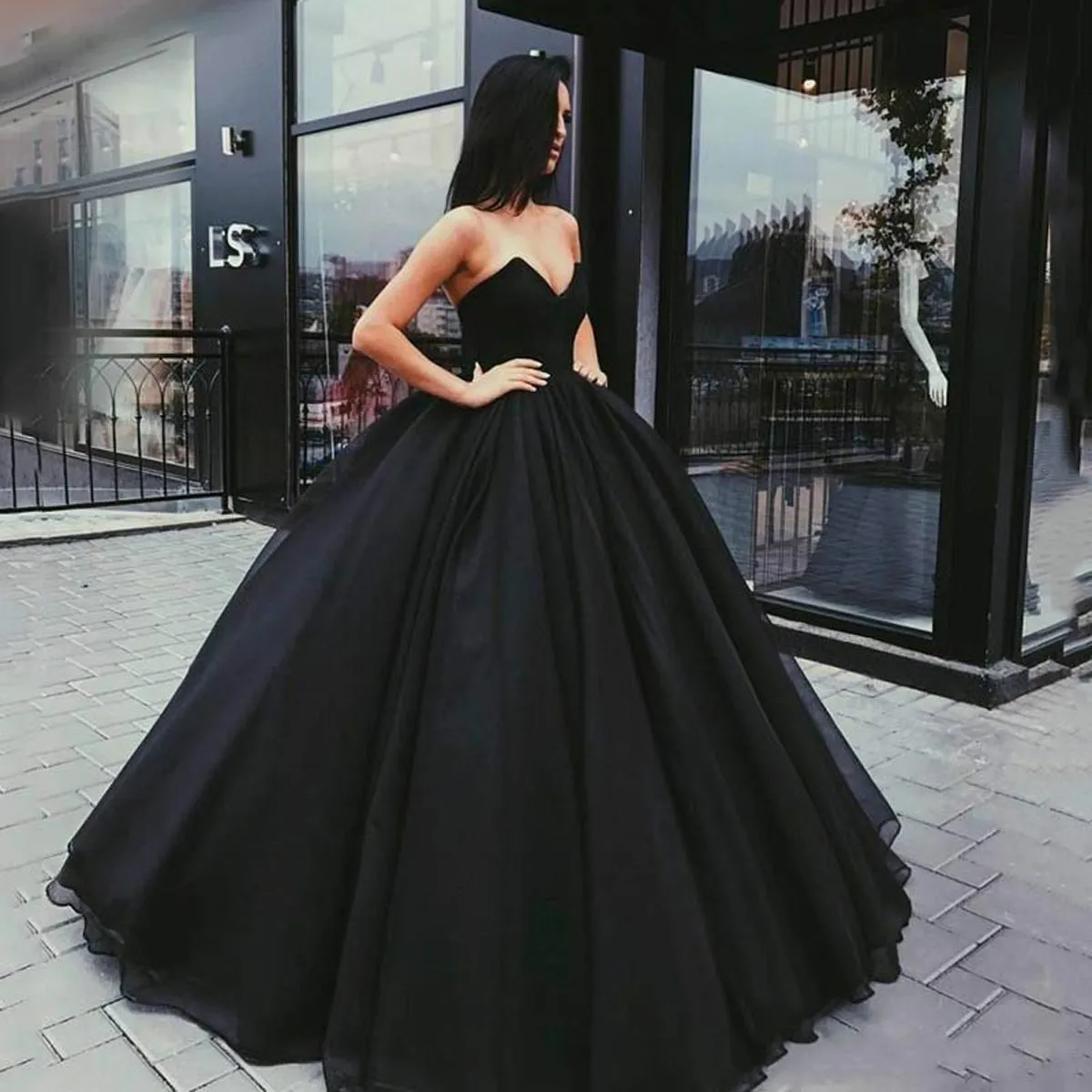 2025 Simple Black Wedding Dresses Gothic V-neck Strapless Bridal Bride Dress sold by My Chic Dress